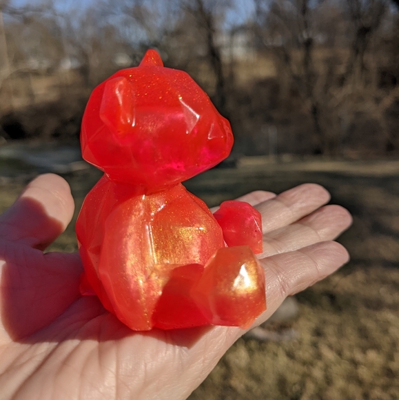 Sparkly Teddy Bear Sunset Pink Gold Shiny Resin Art Artisan Handmade - Picture 9 of 10